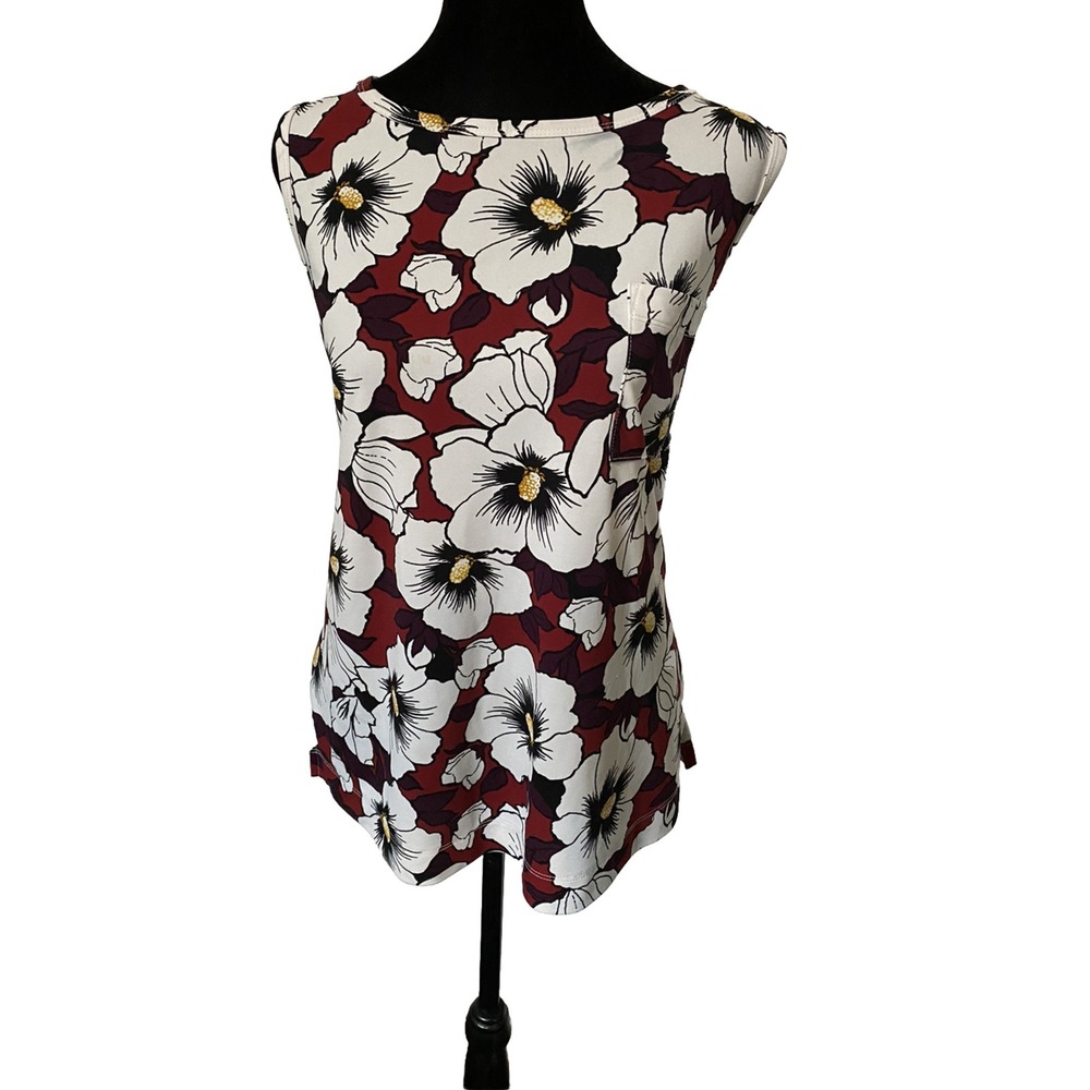 Ann Taylor Factory‎ Red Multicolor Tropical Hibiscus Floral Tank Top. Size 10.